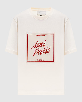 Ami Paris Футболка цвета айвори с фактурным принтом UTS385726w