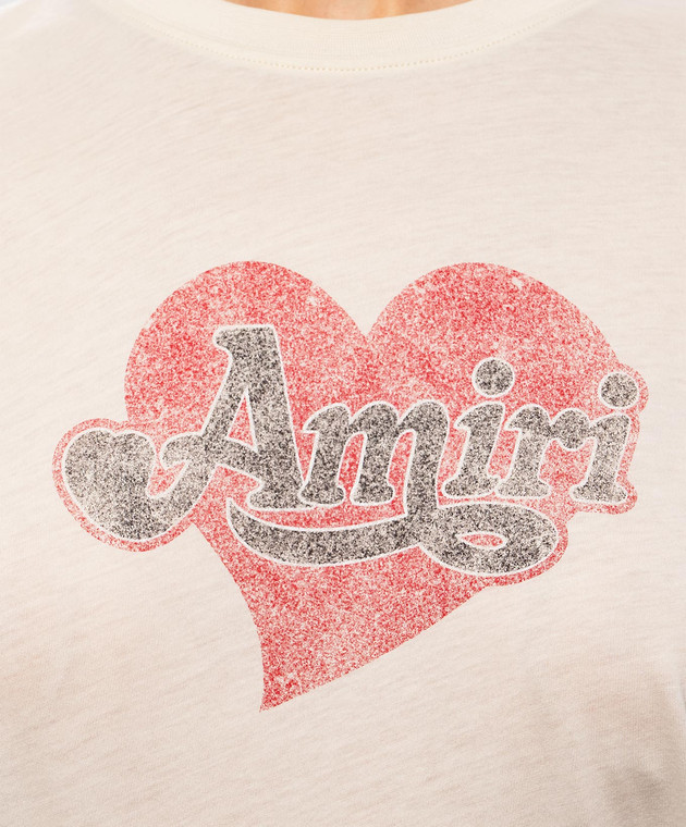 AMIRI Бежева футболка з принтом логотипа AW426JR011 зображення 5