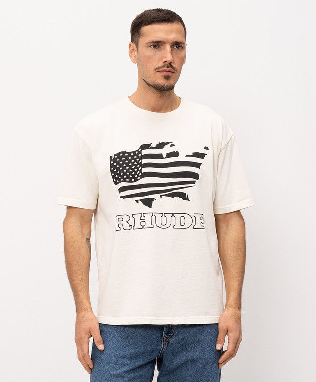 Rhude Футболка цвета айвори с принтом RHSS26TT08012 изображение 3