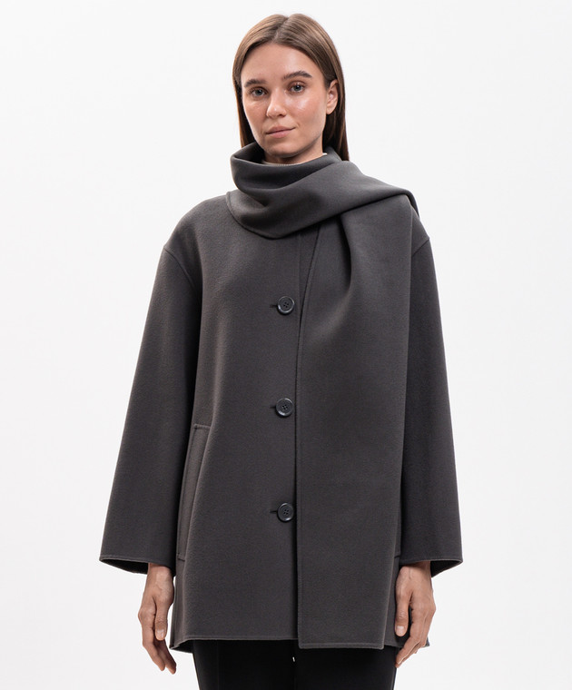 Max Mara Сіре пальто ALICIA з вовни з шарфом SMMALICIA зображення 3