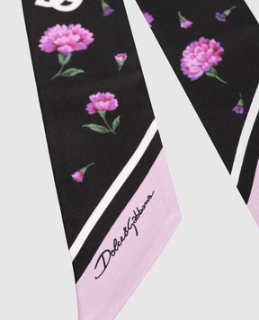 Dolce&Gabbana Чорна стрічка твіллі із шовку в квітковий принт FS215AGDDLI