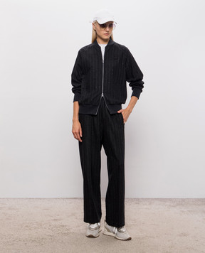 Brunello Cucinelli Темно-серые брюки с шерстью в полоску MG576B2V99