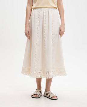 Max Mara Weekend Спідниця кольору айворі GERGO з льону з вишивкою WKDGERGO