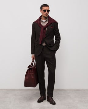 Brunello Cucinelli Коричневий костюм з кашеміру в клітинку MV412LDWM7