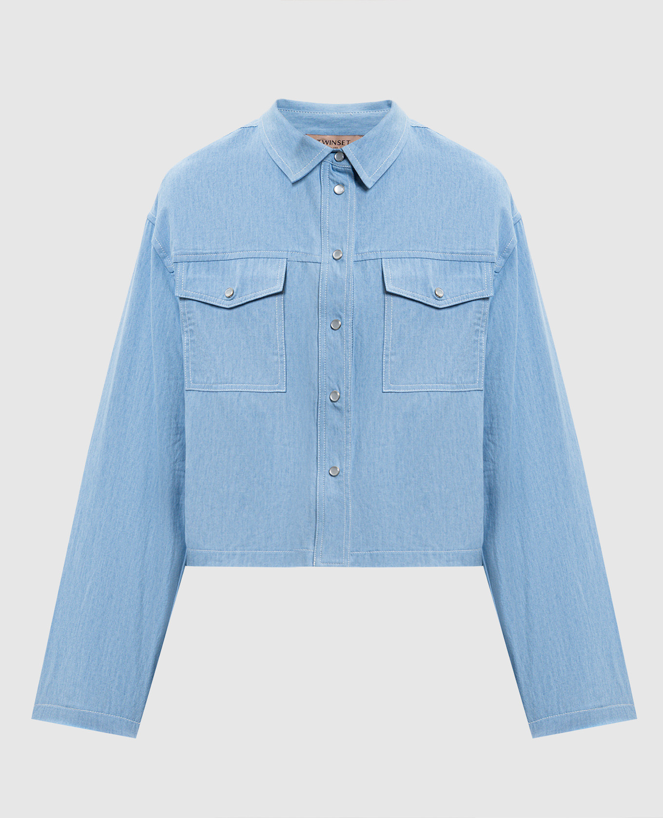 Голубая укороченная джинсовая рубашка