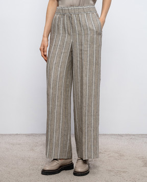 Peserico Коричневі штани з льону в смужку P0412402646