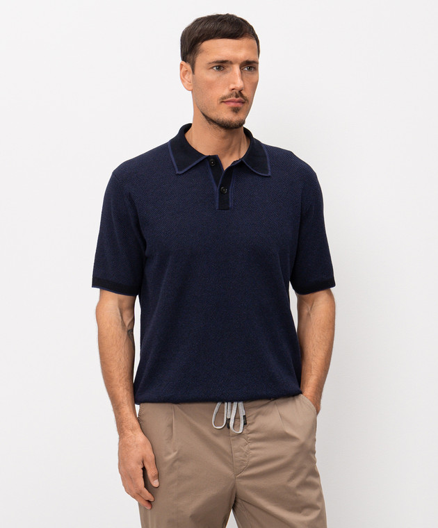 Canali Синє поло з льоном та шовком MK02462C1179 зображення 3