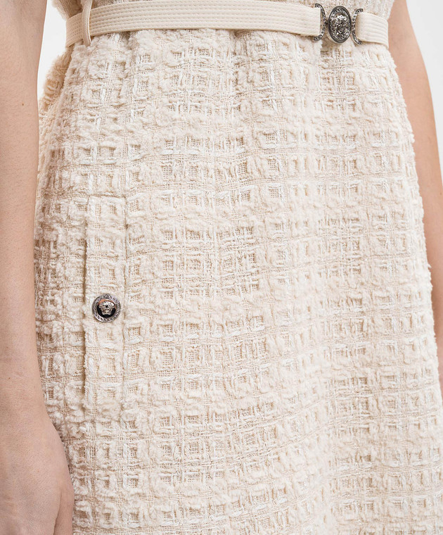Versace Бежевое твидовое платье в клетку 10226181A16514 изображение 5
