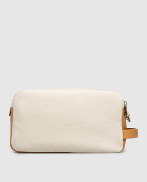 Brunello Cucinelli Бежевий шкіряний несесер з принтом логотипа MWATBU334