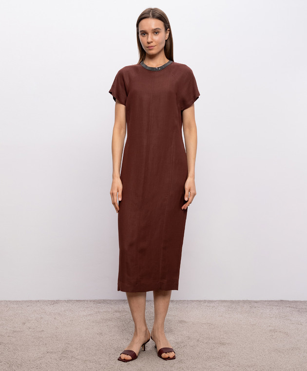 Brunello Cucinelli Коричнева сукня з льоном MH126AHB51 зображення 3