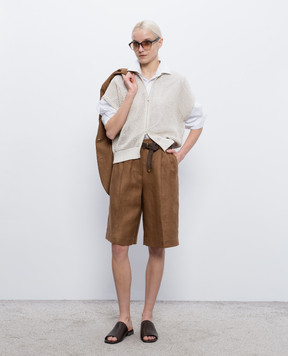 Brunello Cucinelli Бежевий ажурний жилет з паєтками MDV762136