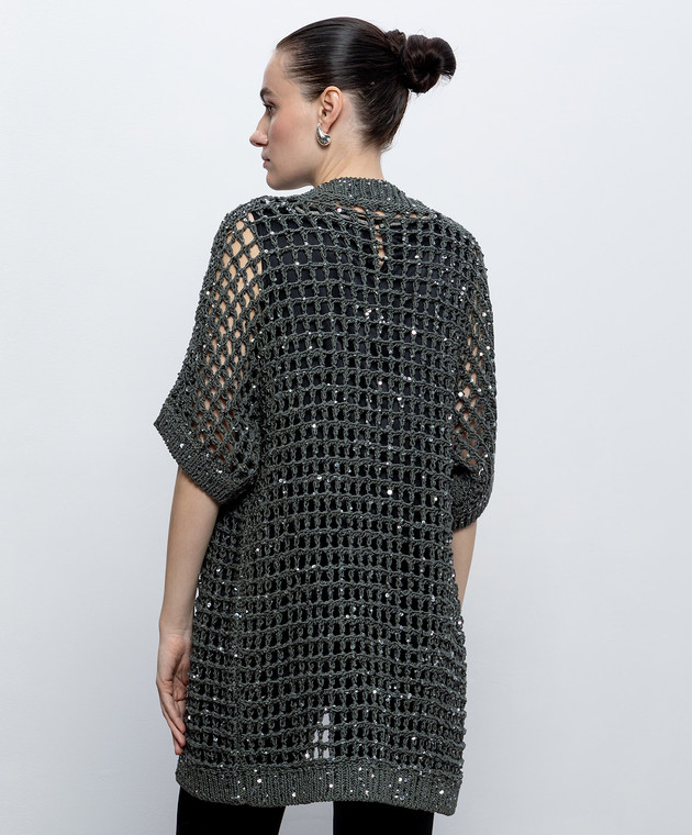 Peserico Зеленый ажурный кардиган с пайетками E99166F039329A изображение 4