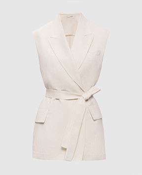 Brunello Cucinelli Жилет кольору айворі на запах з льоном MH1267754