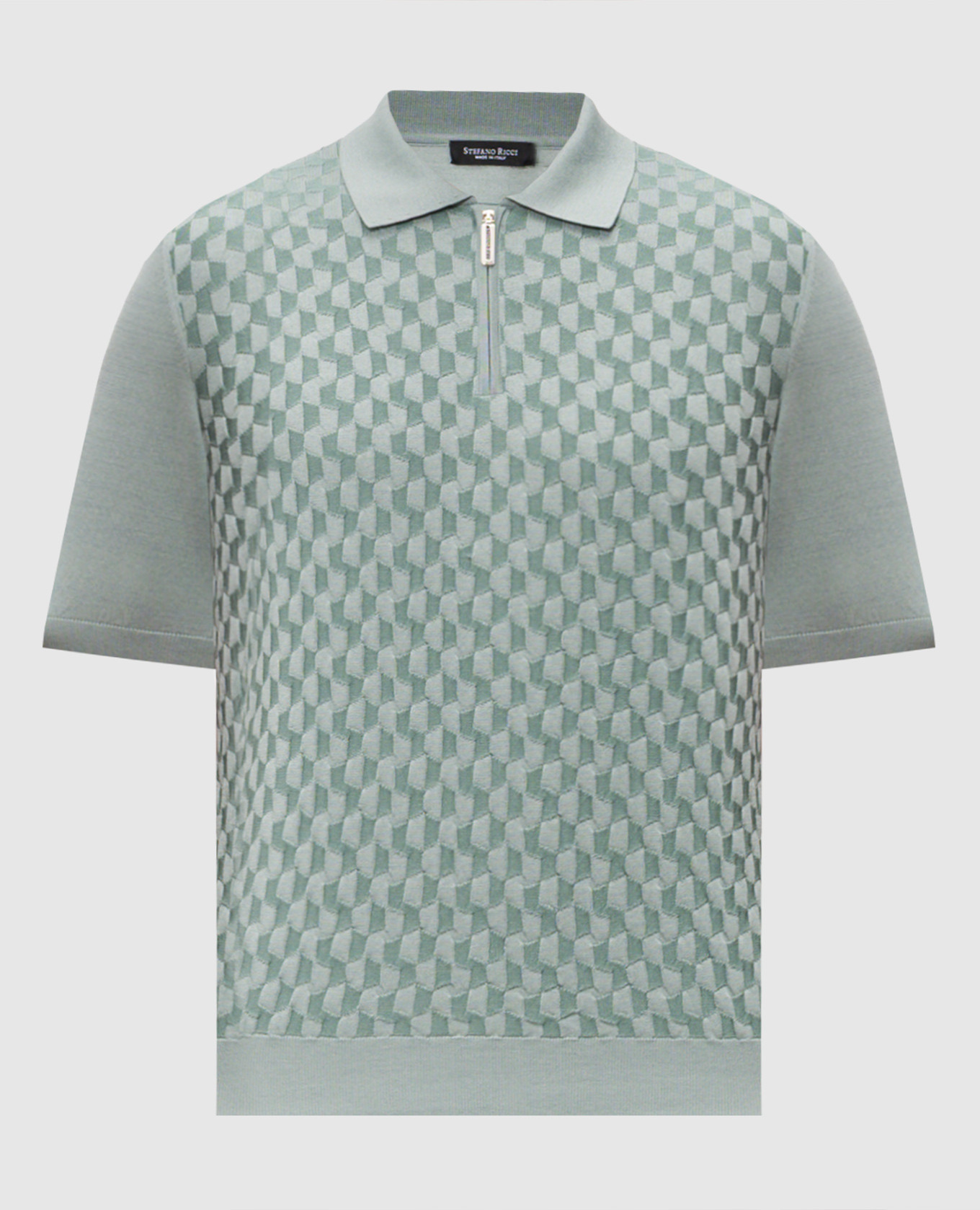 Зеленое поло с шелком в узоре