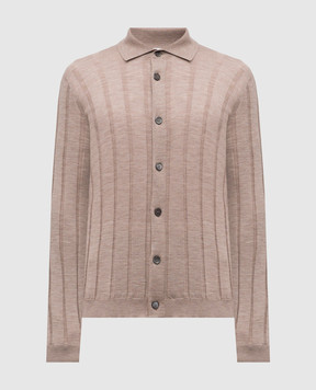 Brunello Cucinelli Коричневый кардиган из шерсти и кашемира в рубчик M24805105