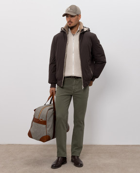Brunello Cucinelli Коричневый пуховик с контрастным окантованием MV4061606