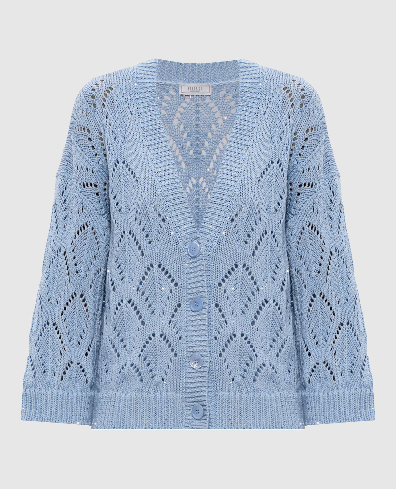 Голубой ажурный кардиган с пайетками