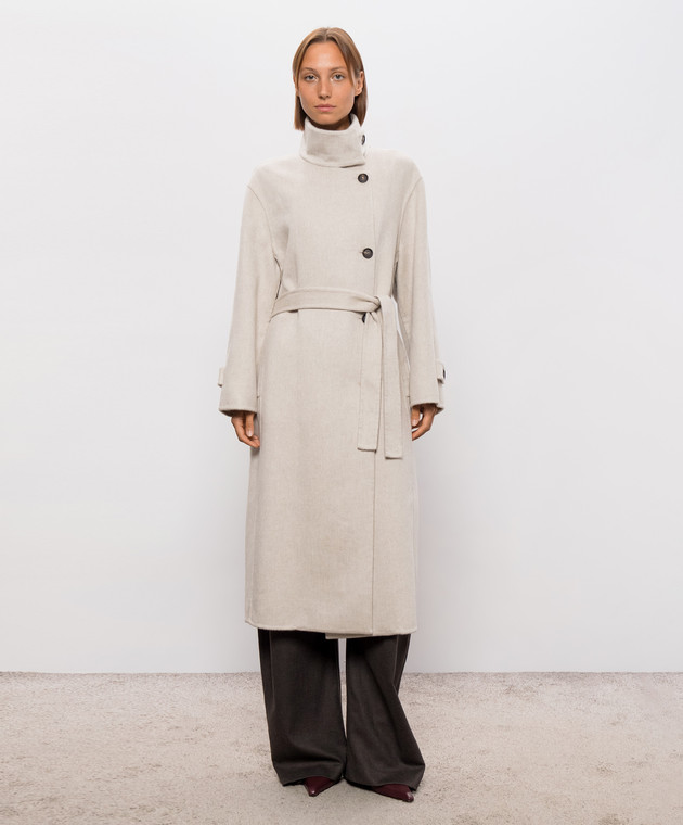 Brunello Cucinelli Бежеве двобортне пальто з кашеміру MD5039763 зображення 3