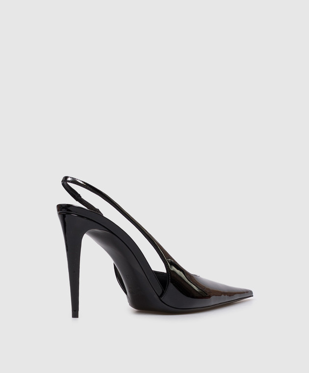 Saint Laurent Чорні шкіряні лаковані слінгбеки GUERMANTES 8705051TVAN зображення 3