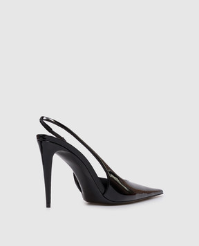 Saint Laurent Черные кожаные лакированные слингбеки GUERMANTES 8705051TVAN