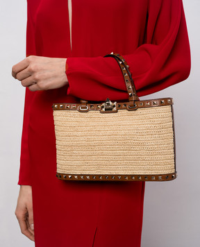 Valentino Бежевая сумка-тоут Rockstud из рафии 8W2B0S20UEN