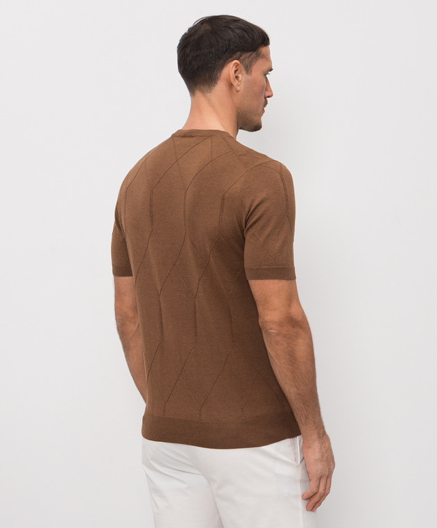 Enrico Mandelli Коричнева футболка з шовком з геометричним візерунком 3K009A5645 зображення 4