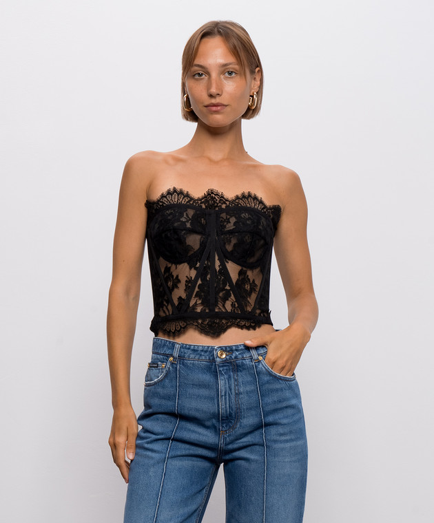 Dolce&Gabbana Черный корсетный топ-бюстье из кружева F72X4THLMQJ изображение 3
