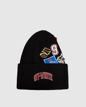 Off-White Чорна шапка з кашеміром з логотипом OMLC030F25KNI001