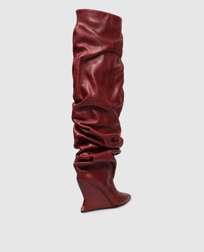 Balmain Бордовые кожаные ботфорты с драпировкой FN0TB169LSDX