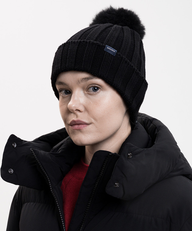 Woolrich Чорна шапка з вовни з помпоном CFWWAC0163FBUF0428 зображення 2