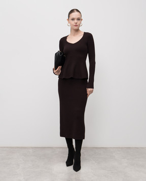 Twinset Коричнева спідниця з вовною в рубчик 252TT3142