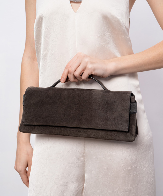 Brunello Cucinelli Коричневий замшевий клатч з ланцюжком моніь MBDLB2815P зображення 2