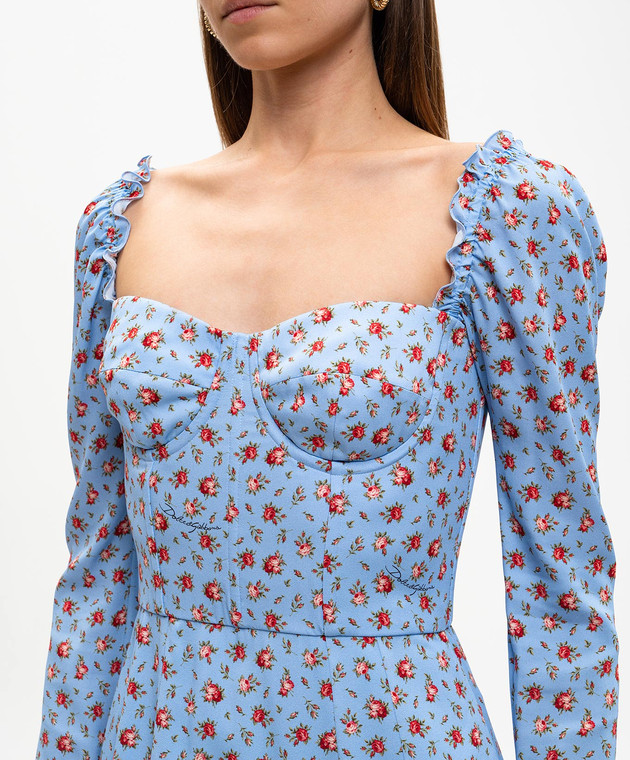 Dolce&Gabbana Блакитна сукня із шовком в принт F60HVTFSA79 зображення 5