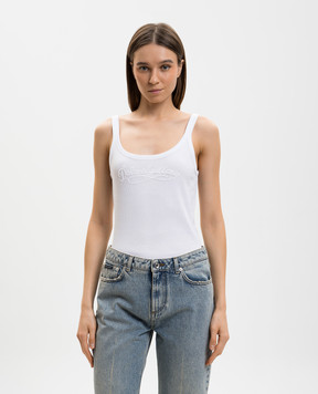 Dolce&Gabbana Білий топ в рубчик з вишивкою логотипа F8K97ZGDDL0