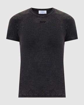 Off-White Серая футболка в рубчик с винтажным эффектом OWAA065F25JER001