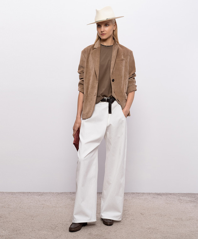 Brunello Cucinelli Коричнева футболка з ефектом накладання шарів MPT18BD200 зображення 2