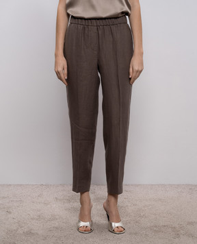 Peserico Коричневые брюки из льна с цепочкой мониль A0407202606