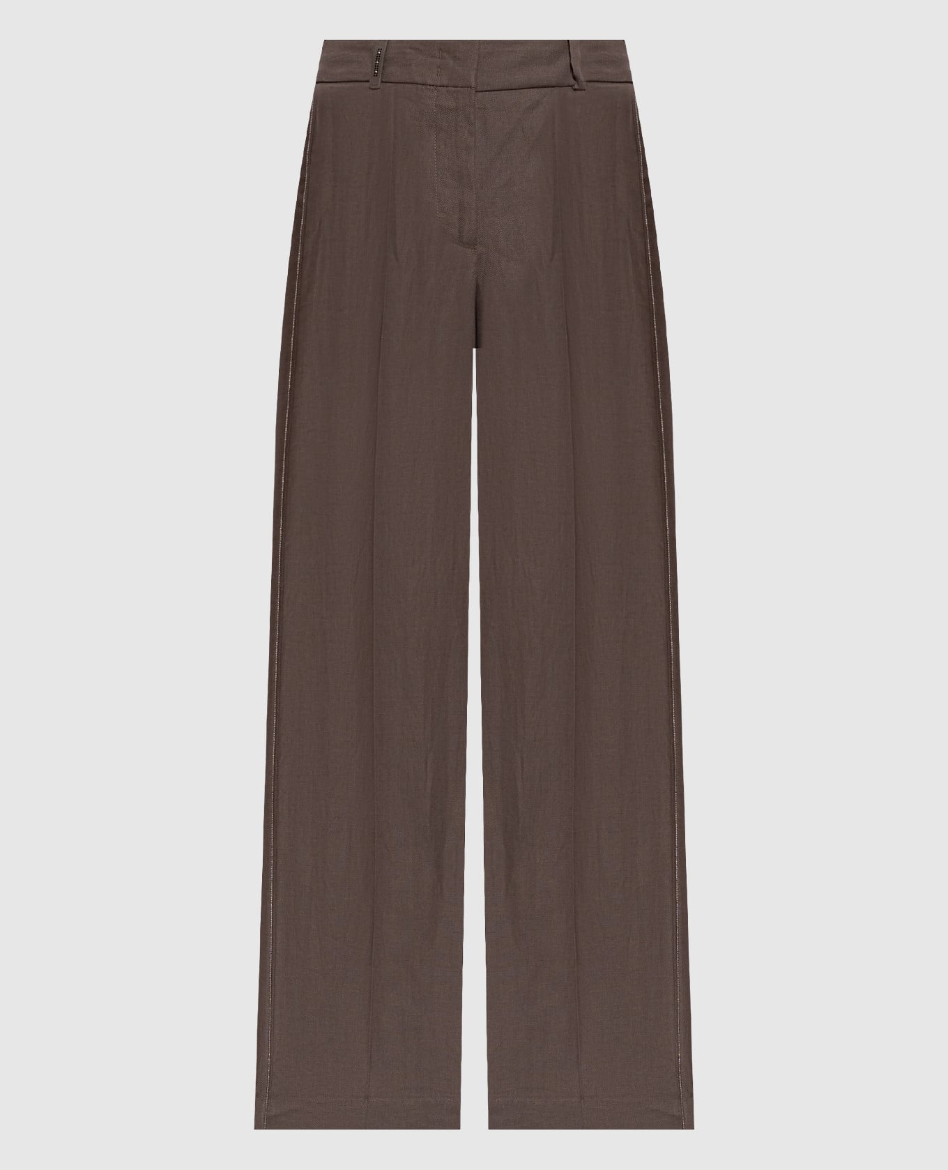 Коричневые брюки из льна с цепочкой