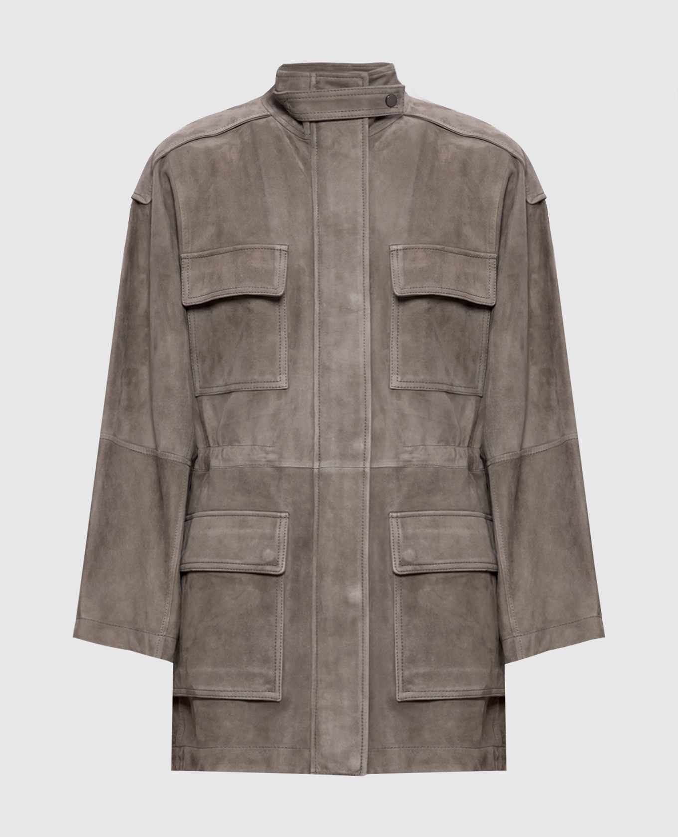 Замшевая куртка цвета хаки с цепочкой мониль