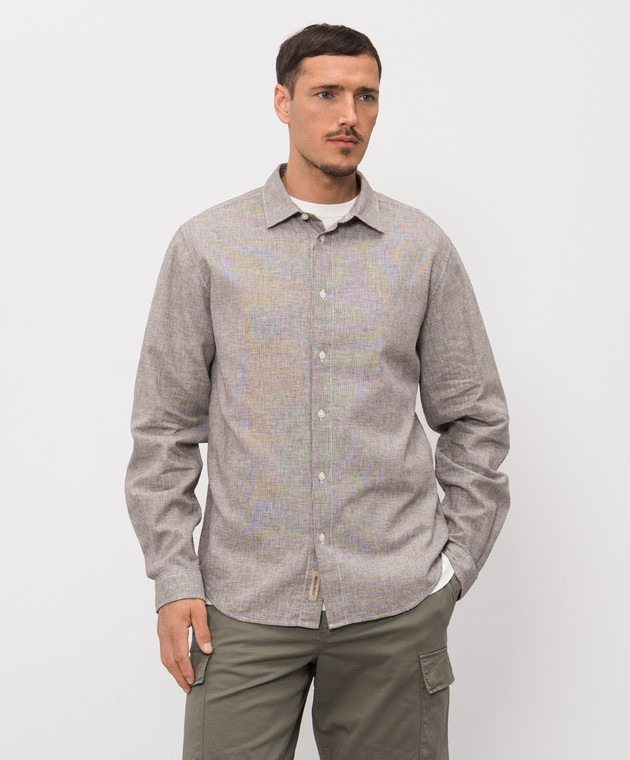 Woolrich Коричнева сорочка з льоном у візерунок CFWOSI2015MRUT3977 зображення 3