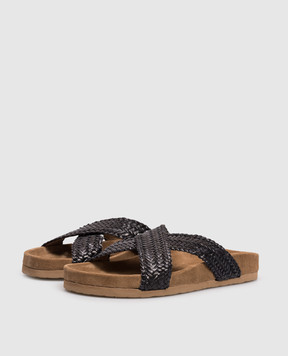 Dragon Черные кожаные шлепанцы DGS65109