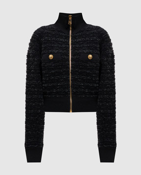 Balmain Чорний твідовий кардиган з коноплею FF0TE200KJ16