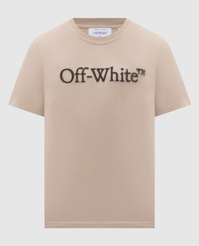 Off-White Бежева футболка з фактурним логотипом 44MAA16MF26J005