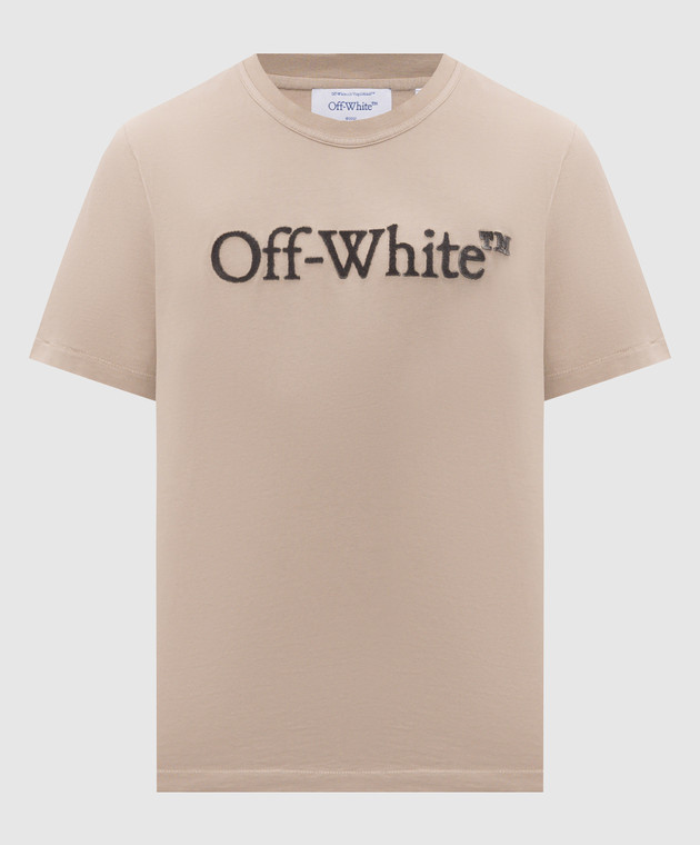 Off-White Бежевая футболка с фактурным логотипом 44MAA16MF26J005