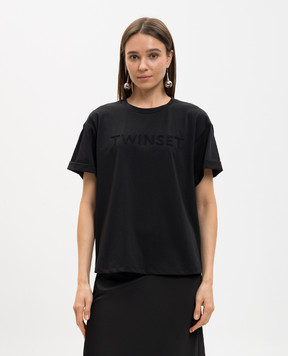 Twinset Чорна футболка з вишивкою логотипа 261LM2NJJ