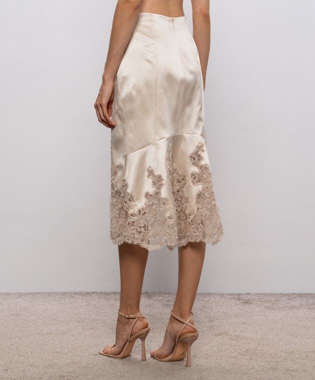 Ermanno Scervino Бежева спідниця із шовку з мереживом D492O742APNXE зображення 4