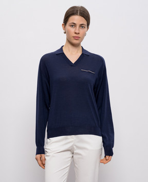 Peserico Синій пуловер з вовни з ланцюжком A99062F18K09169