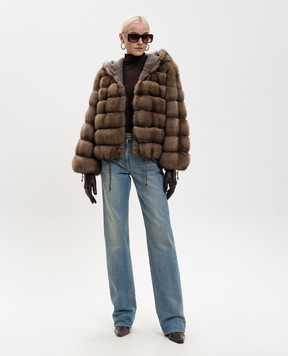 Elpidio Loffredo Коричневая двусторонняя шуба из меха соболя и кашемира ZIB405AH