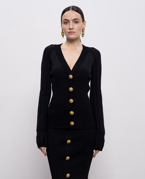 Balmain Черный кардиган в рубчик GF1KL166KJ45