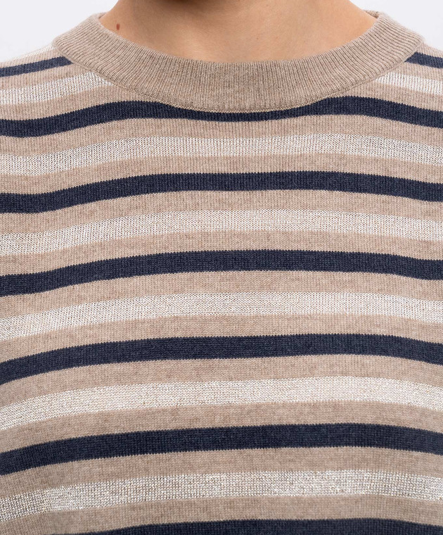 Brunello Cucinelli Бежевый свитер из шерсти, кашемира и шелка в полоску M16221900P изображение 5